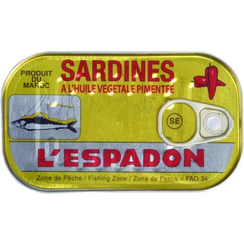 Sardines A L'Huile Vegetale Pimentee L'Espadon 125ml